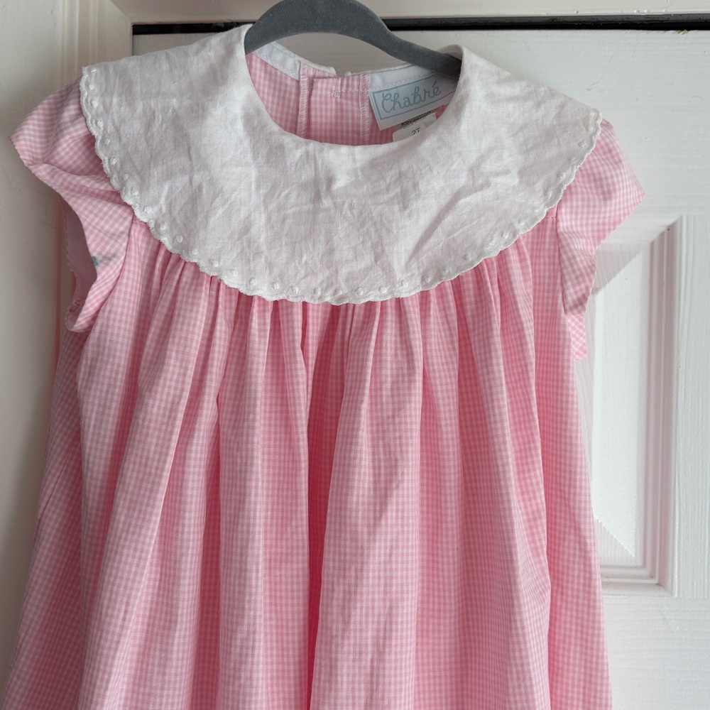 VINTAGE Chabre Pink Gingham Scallop Collar Maxi Dress Size 2T Easter Dress